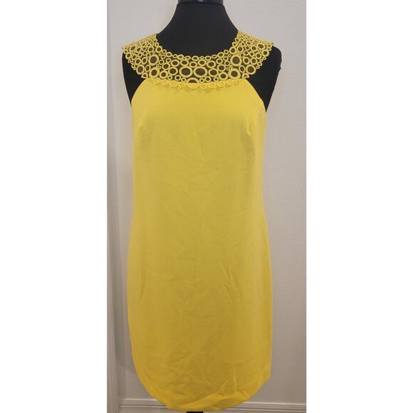 Trina Turk Bliss Embroidered Mesh Shift Dress Yellow Size 6 NWOT Elegant - Picture 3 of 13
